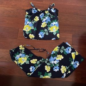 Aerie Satin Ruffle Tank Top and Cropped Pants SET